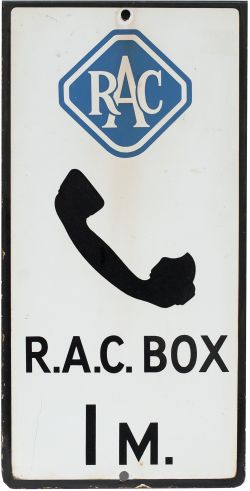 Motoring enamel sign R.A.C. BOX 1M. In very good condition with minor chipping. Measures 20in x