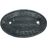 Worksplate AVONSIDE ENGINE CO LTD BRISTOL BUILT 1930 ENGINE No 2002 ex 0-4-0 T supplied new to