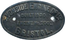 Worksplate AVONSIDE ENGINE CO LTD BRISTOL BUILT 1930 ENGINE No 2002 ex 0-4-0 T supplied new to