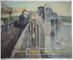 Poster BR(W) ROYAL ALBERT BRIDGE SALTASH CENTENARY 1859-1959 by Terence Cuneo. Quad Royal 40in x