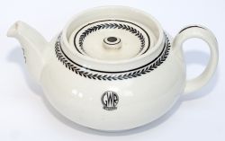 GWR black leaf china Tea Pot base marked Wedgwood & Co Ltd and with the GWR Hotels roundel. In