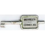 GWR/BR-W Tyers No9 single line aluminium key token MACHYNLLETH - CEMMES RD, configuration C. In ex