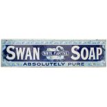 Advertising enamel sign SWAN SOAP ABSOLUTELY PURE. WHITE FLOATING. Measures 60in x 16in and is in