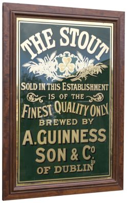 Advertising glass pub sign THE STOUT SOLD IN THIS ESTABLISHMENT A. GUINESS & SON OF DUBLIN