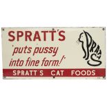 Advertising enamel sign SPRATT'S PUTS PUSSY INTO FINE FORM! SPRATT'S CAT FOODS measuring 24in x