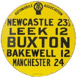 Motoring enamel sign AUTOMOBILE ASSOCIATION BUXTON, NEWCASTLE 23.5 LEEK 12 BAKEWELL 12 MANCHESTER