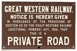 GWR cast iron sign GREAT WESTERN RAILWAY NOTICE IS HEREBY GIVEN THIS IS A PRIVATE ROAD. Measures