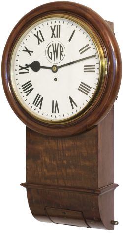 Great Western Railway 12 inch mahogany cased drop dial trunk fusee railway clock with a large