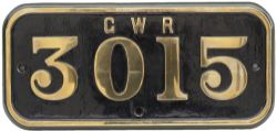 GWR brass cabside numberplate GWR 3015 ex Robinson Rod 2-8-0 built by North British Locomotive