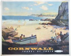 Poster BR(W) CORNWALL TRAVEL BY TRAIN by Leslie Wilcox. Quad Royal 40in x 50in. In very good