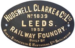 Worksplate HUDSWELL CLARKE & CO LTD BUILT BY ROBERT STEPHENSON & HAWTHORNS LTD DARLINGTON No1839