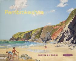 Poster BR(W) PEMBROKESHIRE TRAVEL BY TRAIN by Leech. Quad Royal 40in x 50in. Professionally