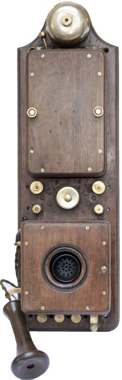 North Eastern Railway signal box telephone. Mahogany cased with integral mouthpiece, bakelite