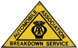 Motoring enamel sign AUTOMOBILE ASSOCIATION BREAKDOWN SERVICE. Measures 12in x 7.5in and is in