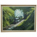 Original oil painting on canvas INTO THE LIGHT by Don Breckon. The painting features GWR Castle 4-