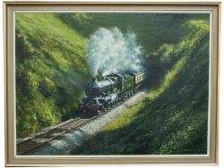 Original oil painting on canvas INTO THE LIGHT by Don Breckon. The painting features GWR Castle 4-