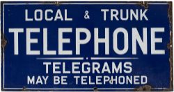 Advertising double sided enamel sign LOCAL & TRUNK TELEPHONE TELEGRAMS MAY BE TELEPHONED. Measures