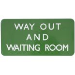 BR(S) FF enamel railway sign WAY OUT AND WAITING ROOM measuring 24in x 12in. In excellent