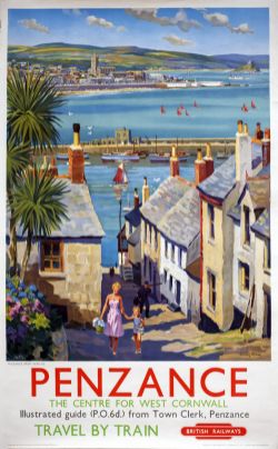 Poster BR(W) PENZANCE FROM NEWLYN by Harry Riley. Double Royal 25in x 40in. In very good condition