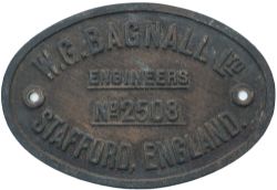 Worksplate W. G. BAGNALL LTD ENGINEERS STAFFORD ENGLAND No 2508 ex 0-6-0 ST named Amington No3.