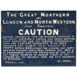 Great Northern and London and North Western Railway Joint Committee cast iron TRESPASS sign. In very