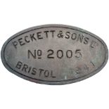 Worksplate PECKETT & SONS LTD BRISTOL No 2005 1941 ex Oil Fired 0-4-0 ST supplied to the Royal