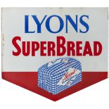 Advertising enamel sign LYONS SUPER BREAD. Double sided with wall mounting flange. Both sides in