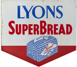 Advertising enamel sign LYONS SUPER BREAD. Double sided with wall mounting flange. Both sides in
