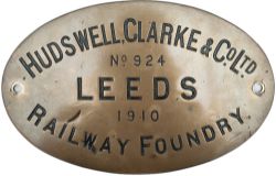 Worksplate HUDSWELL, CLARKE & CO LTD RAILWAY FOUNDRY LEEDS No924 1910 ex Burry Port & Gwendraeth