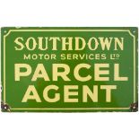 Bus motoring enamel sign SOUTHDOWN MOTOR SERVICES LTD PARCEL AGENT. Double sided, both sides in very