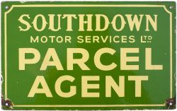 Bus motoring enamel sign SOUTHDOWN MOTOR SERVICES LTD PARCEL AGENT. Double sided, both sides in very
