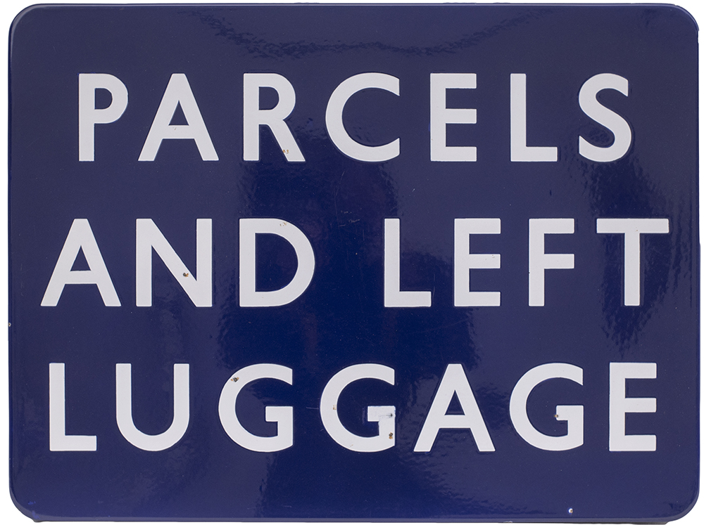 BR(E) FF enamel railway sign PARCELS AND LEFT LUGGAGE measuring 24in x 18in. In very good