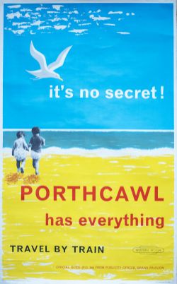 Poster BR(W) PORTHCAWL HAS EVERYTHING TRAVEL BY TRAIN. Double Royal 25in x 40in. In very good