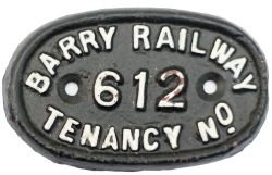 Barry Railway Tenancy House numberplate No 612. These were used on the Barry Railway tied houses.