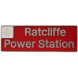 Nameplate RATCLIFFE POWER STATION from the BR Class 58 Diesel built by BREL Doncaster in 1986 and