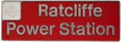 Nameplate RATCLIFFE POWER STATION from the BR Class 58 Diesel built by BREL Doncaster in 1986 and