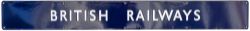 BR(E) enamel poster board heading BRITISH RAILWAYS (with the large lettering). Measures 51.5in x 5.