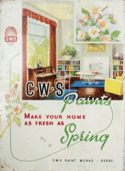 Advertising screen printed tinplate sign C.W.S. PAINTS MAKE YOUR HOME AS FRESH AS SPRING. C.W.S.