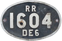 Rhodesian Railways cast aluminium cabside numberplate RR 1604 DE6 ex Diesel Electric locomotive