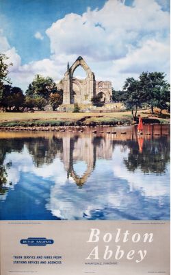 Poster BR(E) BOLTON ABBEY WHARFDALE YORKSHIRE from a colour photograph by A. F. Kersting. Double