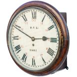 Great Northern Railway 12 inch mahogany cased fusee railway clock with a rectangular plated wire