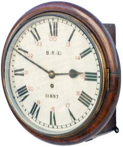 Great Northern Railway 12 inch mahogany cased fusee railway clock with a rectangular plated wire