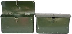 A pair of GWR No5 locomotive steel Tool Boxes. Both nicely restored and measure 19.5in x 8in x 10in.