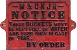 M&GN cast iron FIRE BUCKETS notice removed by the vendor from Wisbech St Mary goods shed. In good