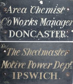 LNER wooden sign, sign written one side TO SHEDMASTER MOTIVE POWER DEPT IPSWICH and the other side