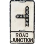 Road sign ROAD JUNCTION cast aluminium with glass reflectors. In original condition measures 21in