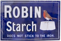 Advertising enamel sign ROBIN STARCH DOES NOT STICK TO THE IRON. In very good condition with some
