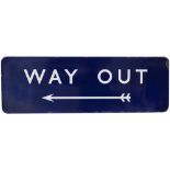 BR(E) FF enamel railway sign WAY OUT with left facing arrow measuring 36in x 12in. In good condition