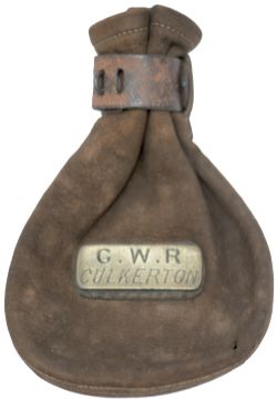 GWR leather Cash Bag, brass plated G.W.R. CULKERTON from the station on the branch line from