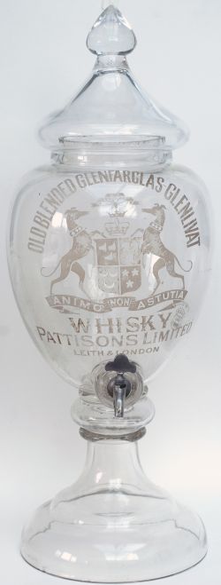 Whisky bar dispenser OLD BLENDED GLENFARCLUS GLENIVAT WHISKY PATTISONS LIMITED LEITH & LONDON. In